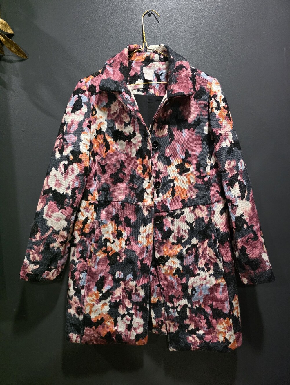 Chico's Floral Topper Jacket Muted Jacquard Watercolor Look Button Down Sz 4/6